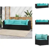 vidaXL Ensemble de salon de jardin 3 pièces avec coussins noir poly rotin - Canapés de jardin