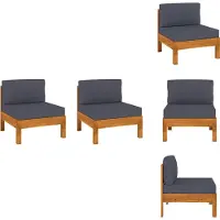 vidaXL Canapé central 2 pièces avec coussins gris foncé en bois massif d'acacia - éléments de canapés de jardin