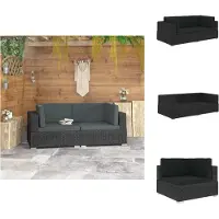 vidaXL Canapés d'angle 2 pièces avec coussins Poly Rotin Noir - éléments de canapés de jardin