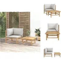 vidaXL Ensemble de salon de jardin 2 pièces Coussins gris clair Bambou - éléments de canapé de jardin
