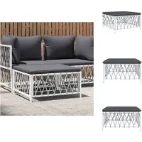 vidaXL Tabouret de jardin avec coussin Blanc Tissu - éléments de canapé de jardin
