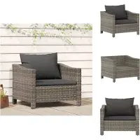 vidaXL Fauteuil de jardin avec coussin Gris Poly Rattan - Ensemble de meubles de jardin