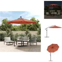 vidaXL Parasol avec lampes LED et mât en acier rouge terracotta - Parasols & ombrelles