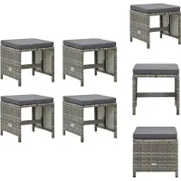 vidaXL Tabouret de jardin 4 pièces avec coussin d'assise Poly rotin gris - Chaises de jardin