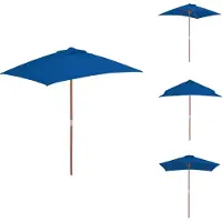 vidaXL Parasol avec mât en bois bleu 150x200 cm - Parasols & ombrelles