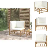 vidaXL Canapé d'angle de jardin avec coussins blancs crème en bambou - éléments de canapé de jardin