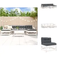 vidaXL Ensemble de salon de jardin 7 pièces avec coussins blanc bois massif - Ensembles de meubles de jardin