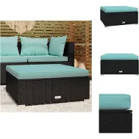 The Living Store Tabouret de jardin avec coussin Noir 70x70x30 cm Poly rotin