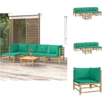 vidaXL Ensemble de salon de jardin 6 pièces avec coussins verts en bambou - Ensembles de meubles de jardin