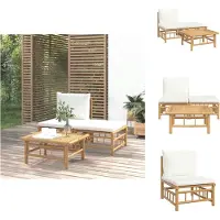 vidaXL Ensemble de salon de jardin 3 pièces avec coussins Crème Bambou - éléments de canapé de jardin