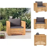vidaXL Fauteuil de jardin avec coussins gris foncé bois massif teck - éléments de canapé de jardin