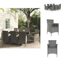 vidaXL Ensemble de jardin 9 pièces avec coussins Poly Rotin Gris - Ensemble de meubles de jardin