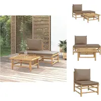 vidaXL Ensemble de salon de jardin 3 pièces avec coussins taupe bambou - éléments de canapé de jardin