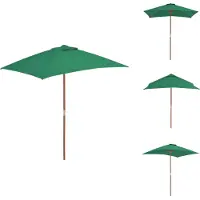 vidaXL Parasol avec mât en bois 150 x 200 cm Vert - Parasols & Ecrans solaires