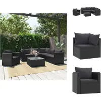 vidaXL Ensemble de salon de jardin 7 pièces avec coussins Poly rotin noir - éléments de canapé de jardin