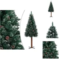 The Living Store Sapin de Noël élancé avec bois véritable et neige Vert 180 cm