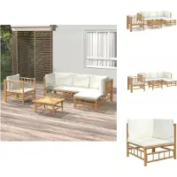 vidaXL Ensemble de salon de jardin 6 pièces avec coussins blancs crème en bambou - ensembles de meubles de jardin