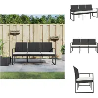 vidaXL Banc de jardin 3 places avec coussins Noir Rotin PP - Bancs de jardin