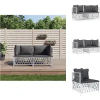 vidaXL Ensemble de salon de jardin 2 pièces avec coussins blanc acier - ensembles de meubles de jardin