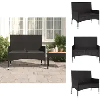 vidaXL Banc de jardin 2 places avec coussins noir Poly rotin - Bancs de jardin