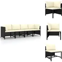vidaXL Canapé de jardin 4 places avec coussins noir poly rotin - éléments de canapés de jardin