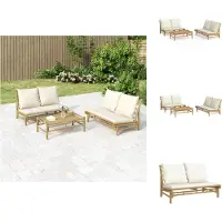 vidaXL Ensemble de salon de jardin 3 pièces avec coussins Crème Bambou - Ensembles de meubles de jardin