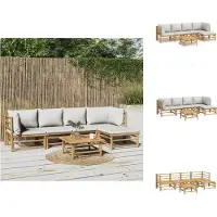 vidaXL Ensemble de salon de jardin 6 pièces avec coussins gris clair en bambou - Ensembles de meubles de jardin