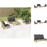 vidaXL Ensemble de salon de jardin 4 pièces avec coussins gris foncé en bambou - Ensembles de meubles de jardin