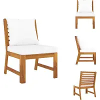 vidaXL Canapé central modulaire avec coussins blanc crème Acacia massif - éléments de canapés de jardin