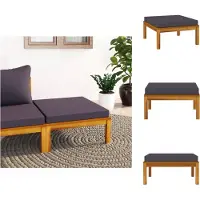vidaXL Tabouret de pied avec coussin gris foncé en bois massif d'acacia - éléments de canapé de jardin