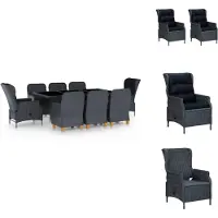 vidaXL Ensemble de jardin 9 pièces avec coussins Poly Rotin Gris Foncé - Ensemble de meubles de jardin