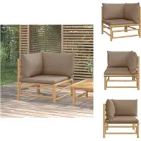 vidaXL Canapé d'angle de jardin avec coussin taupe en bambou - éléments de canapé de jardin