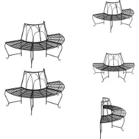 vidaXL Bancs d'arbre semi-circulaires 2 pcs. Ø159 cm Noir Acier - Bancs de jardin