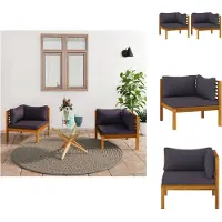 The Living Store Canapés d'angle 2 pcs. avec coussins gris foncé en teck massif