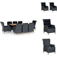 vidaXL Ensemble de jardin 9 pièces avec coussins Poly Rotin Gris Foncé - Ensemble de meubles de jardin
