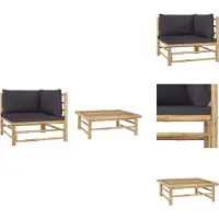 vidaXL Ensemble de salon de jardin 2 pièces avec coussins gris foncé en bambou - éléments de canapé de jardin
