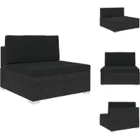vidaXL Canapé modulaire partie centrale 1 pc + coussins Poly rotin noir - éléments de canapés de jardin