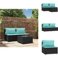 vidaXL Ensemble de salon de jardin 3 pièces avec coussins noir poly rotin - Canapés de jardin