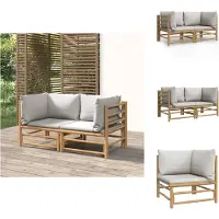 vidaXL Canapé d'angle de jardin avec coussins gris clair 2 pcs. Bambou - Ensembles de meubles de jardin