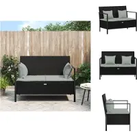 vidaXL Banc de jardin 2 places avec coussins noir Poly rotin - Bancs de jardin
