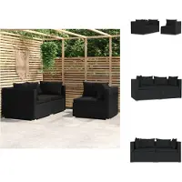 vidaXL Ensemble de salon de jardin 3 pièces avec coussins noir poly rotin - éléments de salon de jardin