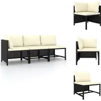 The Living Store Ensemble de salon de jardin 3 pièces avec coussins Noir Poly Rattan