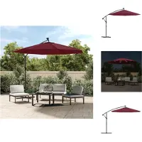 vidaXL Parasol à pied décentré avec éclairage LED et mât en acier, couleur rouge vin - Parasols et protections solaires