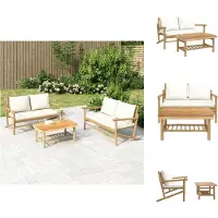 vidaXL Ensemble de salon de jardin 2 pièces avec coussins blancs crème en bambou - éléments de canapé de jardin