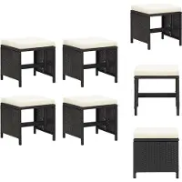vidaXL Tabouret de jardin 4 pièces avec coussin d'assise Poly rotin noir - Chaises de jardin