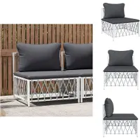 vidaXL Canapé de jardin central avec coussin blanc Tissu - éléments de canapé de jardin