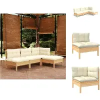 vidaXL Ensemble de salon de jardin 4 pièces avec coussins crème en pin - Ensembles de meubles de jardin