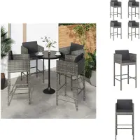 vidaXL Tabouret de bar 4 pcs. avec coussins Gris Poly rotin - Chaises de jardin