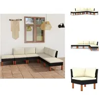 vidaXL Ensemble salon de jardin 6 pièces avec coussins Poly rotin noir - Ensemble de meubles de jardin