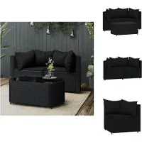 vidaXL Ensemble de salon de jardin 3 pièces avec coussins noir poly rotin - Canapés de jardin